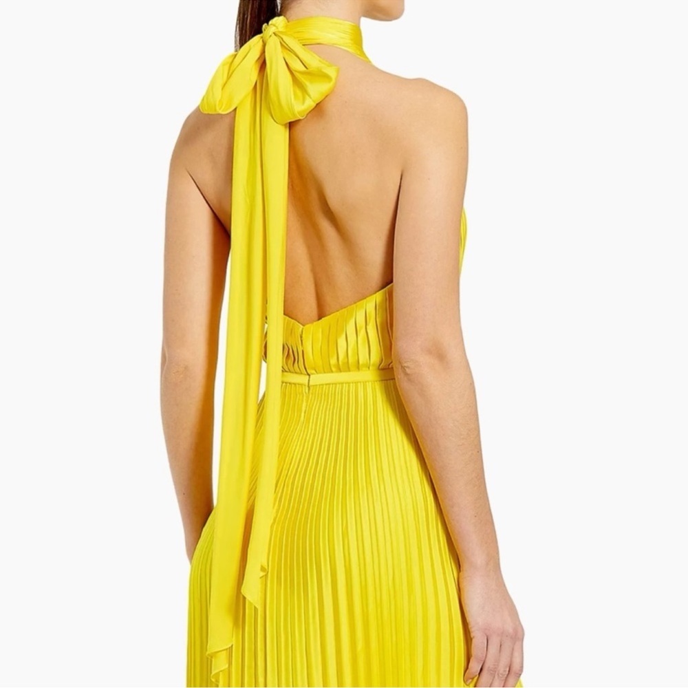 Anthropologie Mac Duggal Yellow Pleated Halter Midi Dress 12 Wedding Guest Event - Picture 4 of 10